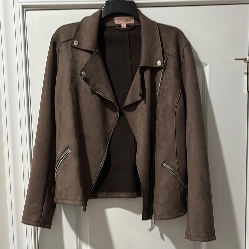 Brown Faux Leather Biker Jacket